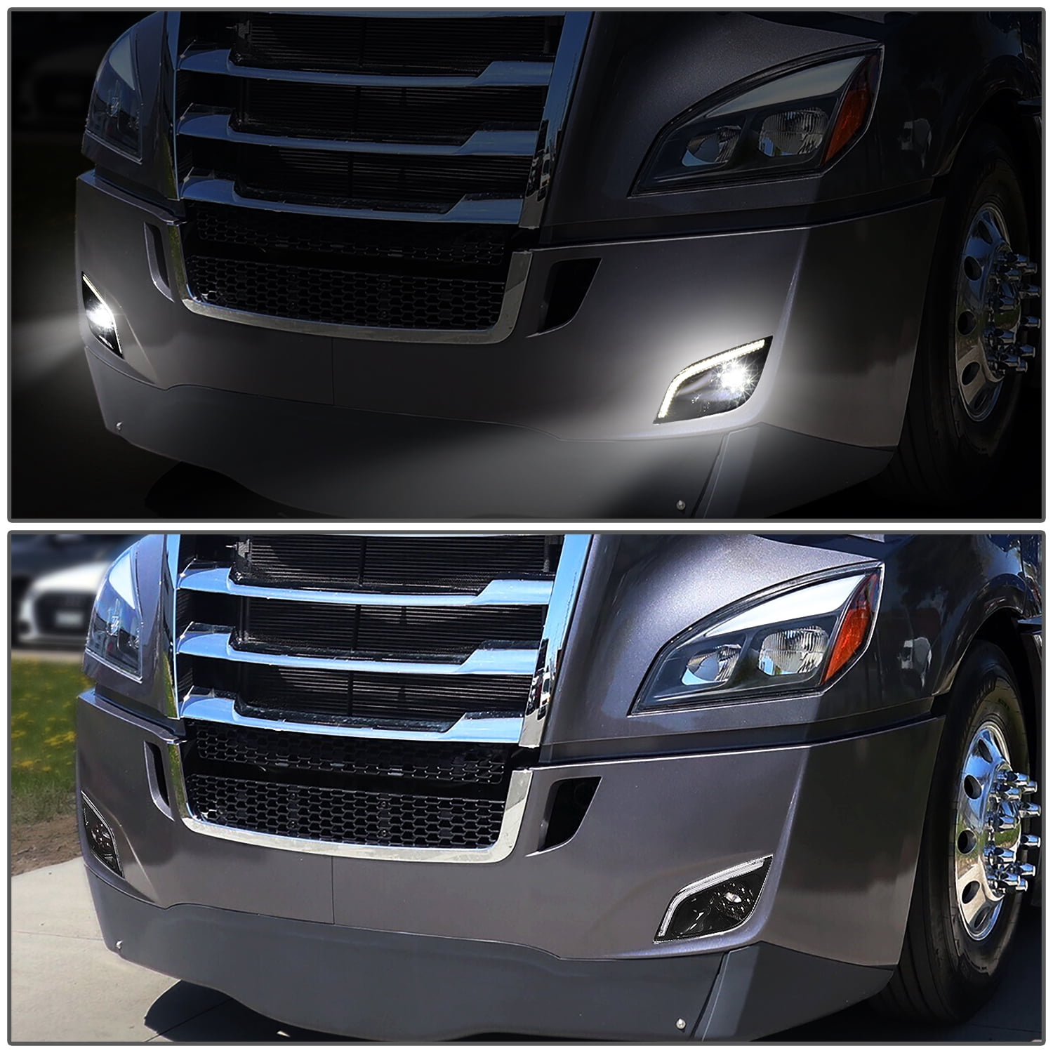 DNA Motoring For 18-24 Freightliner Cascadia Full LED DRL Projector Fog Light Lamps Pair Black