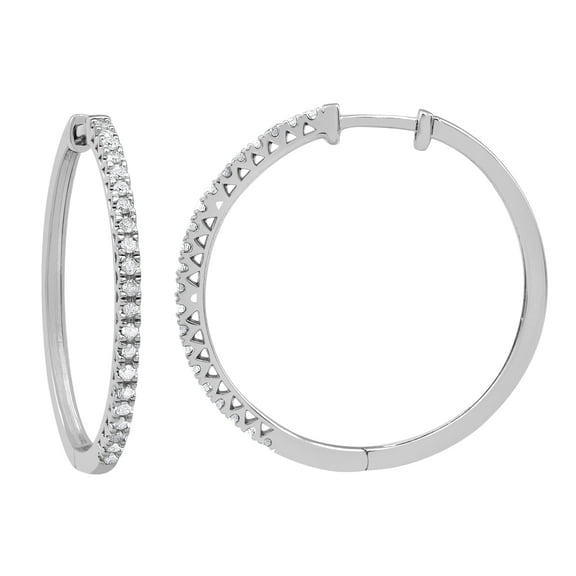 Beyond Brilliance Sterling Silver 1/4 Ct Round Cut Natural Diamond Prong Set Hoop Earrings for Women