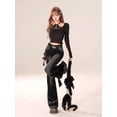 thumbnail image 3 of HLSOHJP Women's Black Bow Design Micro Flared Jeans American Vintage Casual Denim Trousers Female High Waist Straight Classic Pants, 3 of 5