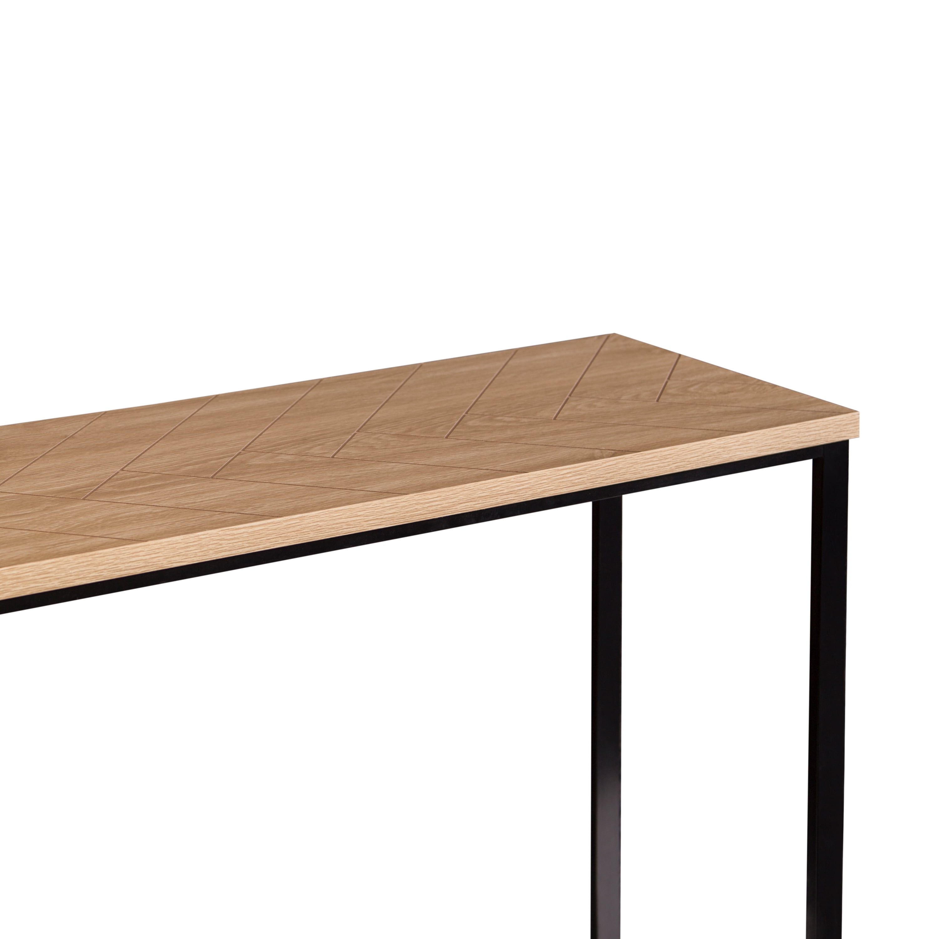Bali Coastal Modern Console Table Natural Wood Top with Black Metal Legs