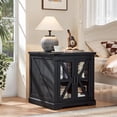 thumbnail image 2 of Joaxswe Farmhouse End Table Set of 2 with Charger, 24" Square Nightstand with Glass Barn Door, Modern Side Table for Office, Classic Black, 2 of 7