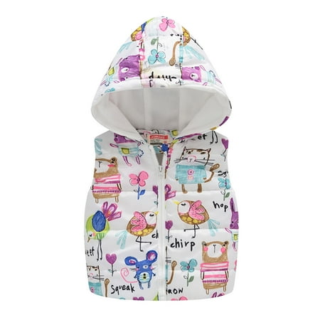 

TUOBARR Toddler Baby Girls Cartoon Pattern Cute Zipper Windproof Sleeveless Vest Coat White(1-5Years)