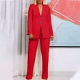 thumbnail image 2 of Dazajoo Flash Deals Women's 2 Piece Blazer Set Casual Loose Long Sleeve Blazer Jackets and Dressy Straight Leg Pant Suits with Pockets,Red,M, 2 of 7