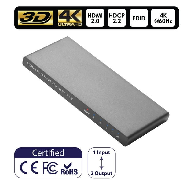 Insten 4k Hdmi Splitter 4k 60hz 1 In 2 Out Hdmi 2 0 Supports 18 Gbps Hdcp