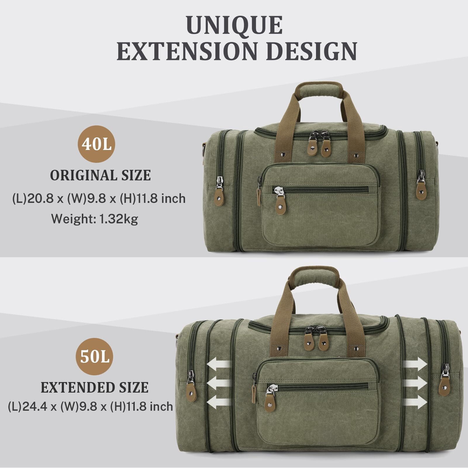 Gonex 50L Canvas Duffel Bags 24" Expandable Travel Overnight Weekender Bag for Men Women