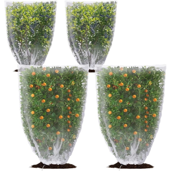 [4 PACK] Garden Plant Netting 2 Size, Bird Netting, Fruit Tree Mesh Net Cover Bags for Blueberry Bushes Tomato Vegetable,Garden Protection Deer Netting Protectors from Insect Squirrel Bug Animals