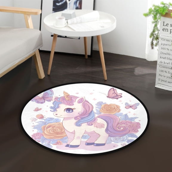 36.2 Inch Round Floor Mat Pastel Colors Unicorn Carpet Decor Rug for Living Room Bedroom
