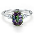 thumbnail image 3 of Gem Stone King 14K White Gold Green Mystic Quartz and White Moissanite Engagement Ring for Women | 3.20 Cttw | Oval 10X8MM | Gemstone Birthstone | Size 5, 3 of 6