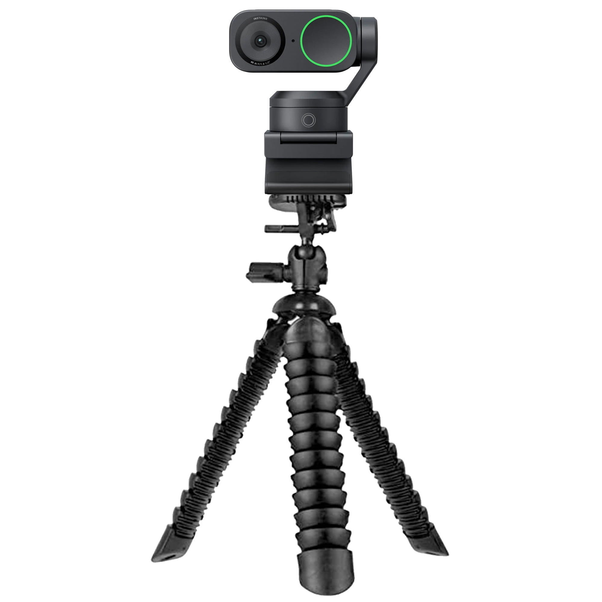 Insta360 Link 2 - PTZ 4K Webcam (Black) for PC/Mac, 1/2" Sensor, AI Tracking, HDR, AI Noise-Canceling Mic, Gesture Control for Streaming, Video Calls, Bundle with Flexible Tripod & Lens  Cleaning Kit
