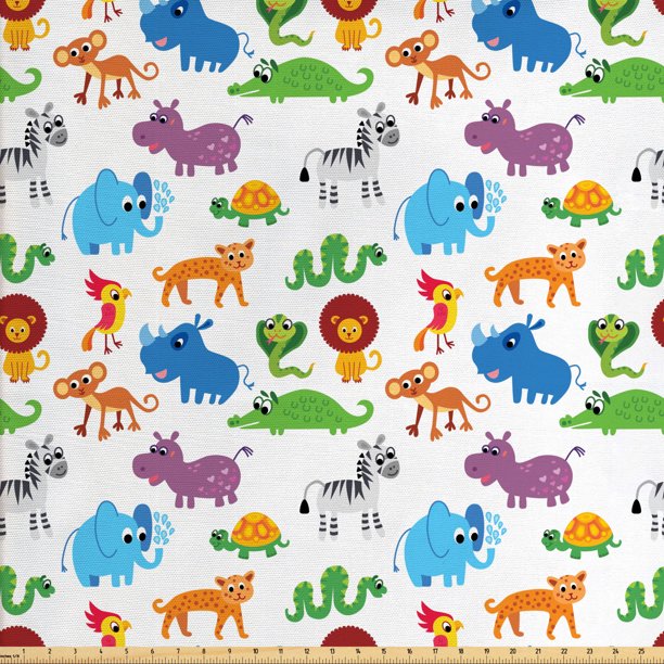 Animal Fabric by The Yard, Repetitive Zoo Themed Pattern with Childish