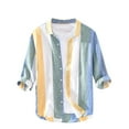 thumbnail image 2 of WREESH Men's Casual Button Down Shirts Linen Shirts Striped Three Quarter Sleeve Shirt Yellow, 2 of 6