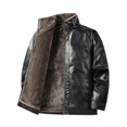 thumbnail image 5 of Atkumj Mens Bomber Jacket Fashion Stand Collar Zip Up Outdoor Faux Leather Jacket Casual Solid Color Fleece Lined Warm Jackets for Men 5XL, 5 of 7