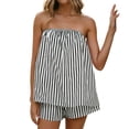 thumbnail image 3 of Arlun Women's 2 Piece Matching Sets Fashion Striped Sleeveless Strapless Tube Top and Loose Shorts Sets 2026 Summer Vacation Outfits Casual Loose Fit Stylish Y2k Going out Set 1-Black L, 3 of 7