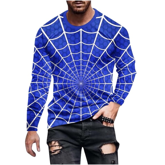 Honeeladyy Men's Fall Long Sleeve T Shirts 3D Print T Shirts Round Neck Pullover Tee Top Gym Sport Athletic Shirt #Yb-Blue-L