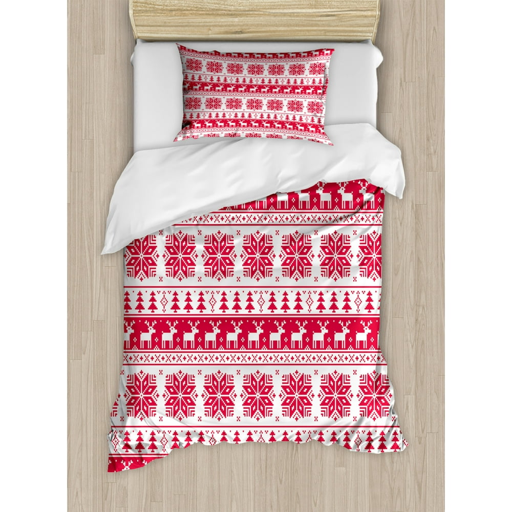 Nordic Duvet Cover Set Twin Size, Christmas Pattern with Artistic