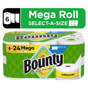 Bounty Paper Towels Select-A-Size White, 6 Mega Rolls, 164 Sheets Per Roll