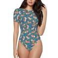 thumbnail image 1 of Balery Corgi with Flowers Body de cuello redondo de manga corta para mujer Tops de manga corta Tops básicos-X-Large, 1 of 7