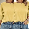 thumbnail image 2 of Womens Tops 3/4 Length Sleeve Round neck Casual Tunics Tops Basic Shirt Loose Fit Blouse, 2 of 16
