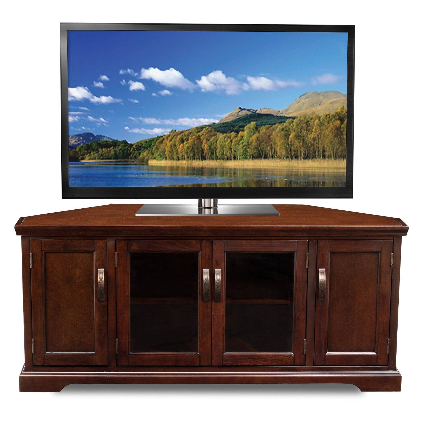 Leick Home 56" Corner TV Stand for TV's up to 60", Chocolate Cherry and Bronze Glass Walmart