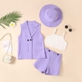 thumbnail image 3 of KYAIGUO Kids Toddler Girls Summer Formal Suit Set Outfits 4PCS Set Baby Sleeveless Jackets + Short Pants+C amisole+Hat Set ,Sizes 2-9T, 3 of 6
