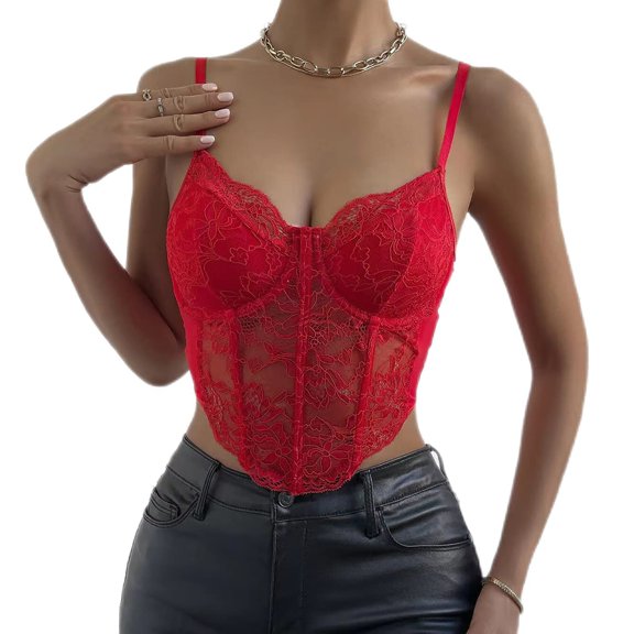 Texiao Women's Floral Lace Mesh Corset Vest Spaghetti Strap Tops Going Out