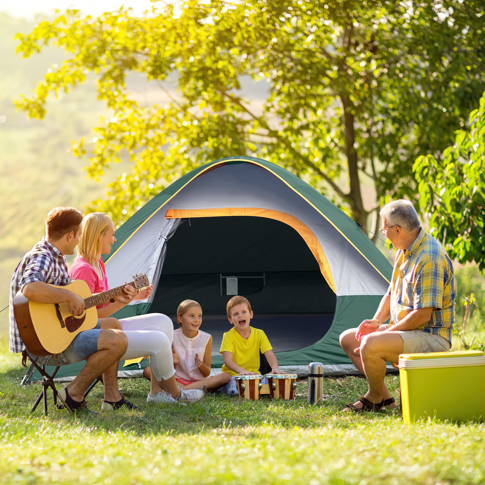Camping Tent 4 Person, Waterproof Windproof Tent with Rainfly Easy Set up-Portable Dome Tents for Camping, Green