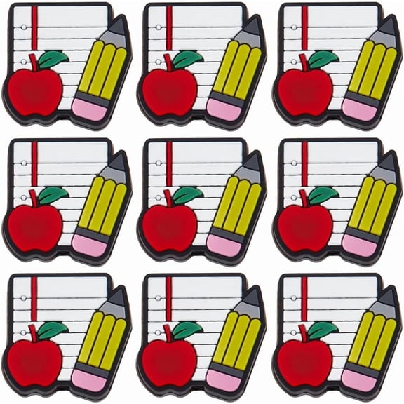 12Pcs Teacher Silicone Focal Beads Bulk Beaded Pens Silicone Charms Characters Book Partten Spacer Beads for Beadable Pen Keychain Making DIY Student School Necklaces Bracelets Gift