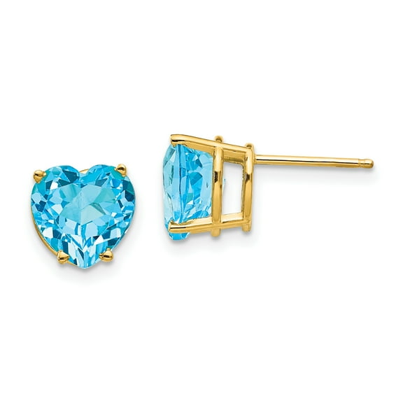 14K Yellow Gold 8mm Heart Blue Topaz Stud Earrings
