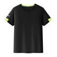 thumbnail image 3 of Nyeemya Kids Boys Girls 2 Piece Gym Workout Tracksuit Moisture Wicking Short T-shirts with Sport Black 150, 3 of 5