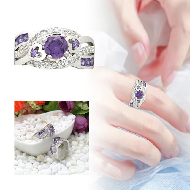 Anillo de corazón púrpura Cuatro anillo de bodas Anillo de dedo índice de gama alta joyería de la mano