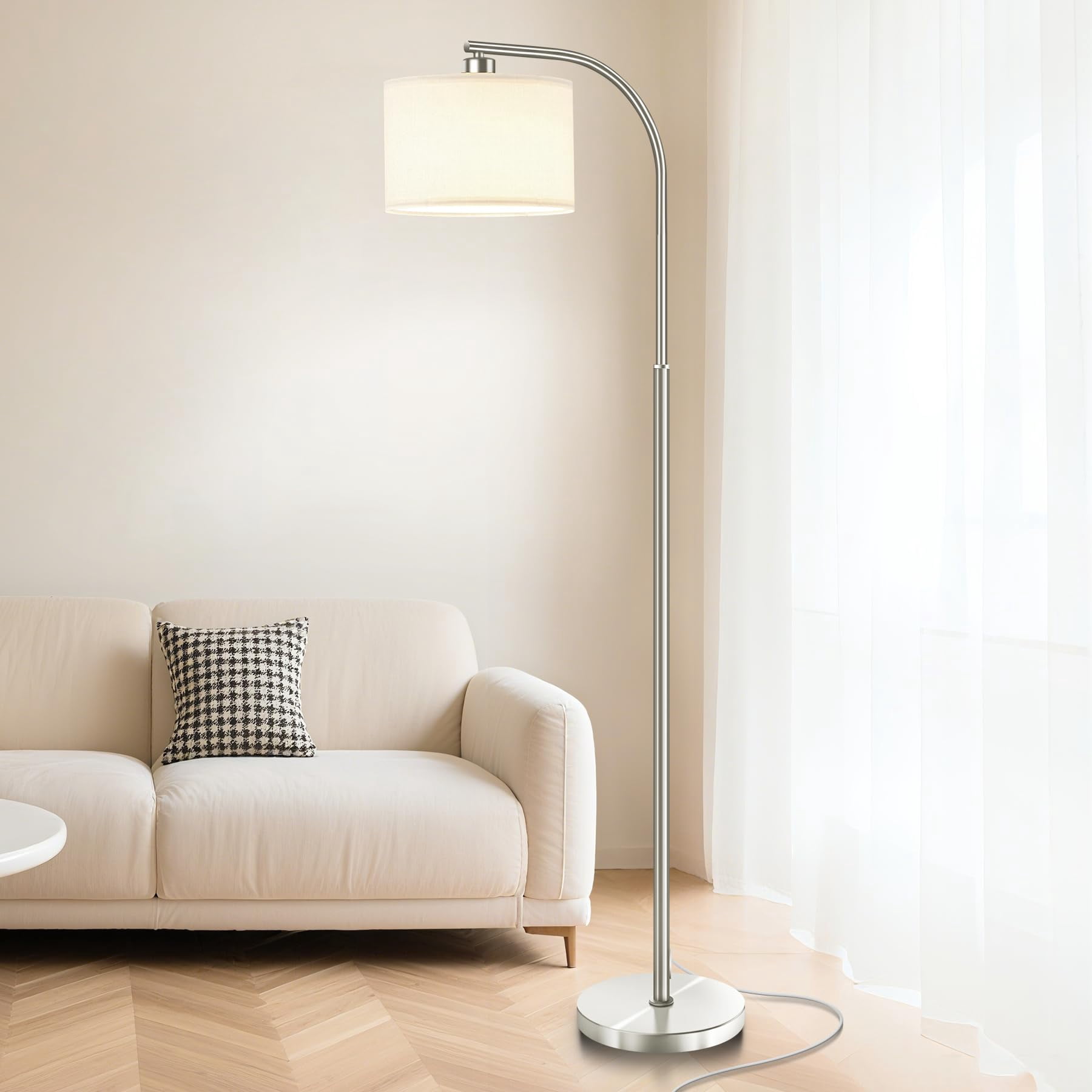 Floor Lamp For Living Room 65'' Modern Standing Lamps With 9w Led Bulb Tall Light Fabric Shade 3 Color Temperatures Bedroom Office Study Corner Dining