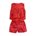 thumbnail image 2 of CPNG Boys Girls Sequin Outfits Sleeveless Waistcoat Shorts Hip-hop Jazz Dance Stage Performance Costume Vest Tops and Shorts Set(Red,15-16 Years), 2 of 7