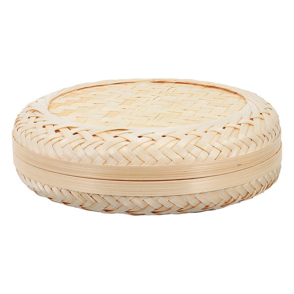 Woven Bamboo Basket with Lid for Home Organization and Fishing Use Beige Small Storage Bin