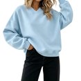 thumbnail image 2 of Inverlee Oversized V Neck Crewneck Sweatshirts for Women Long Sleeve Drop Shoulder Pullovers Solid Basic Loose Fit Casual Daily Tops Light Blue S-XL, 2 of 6