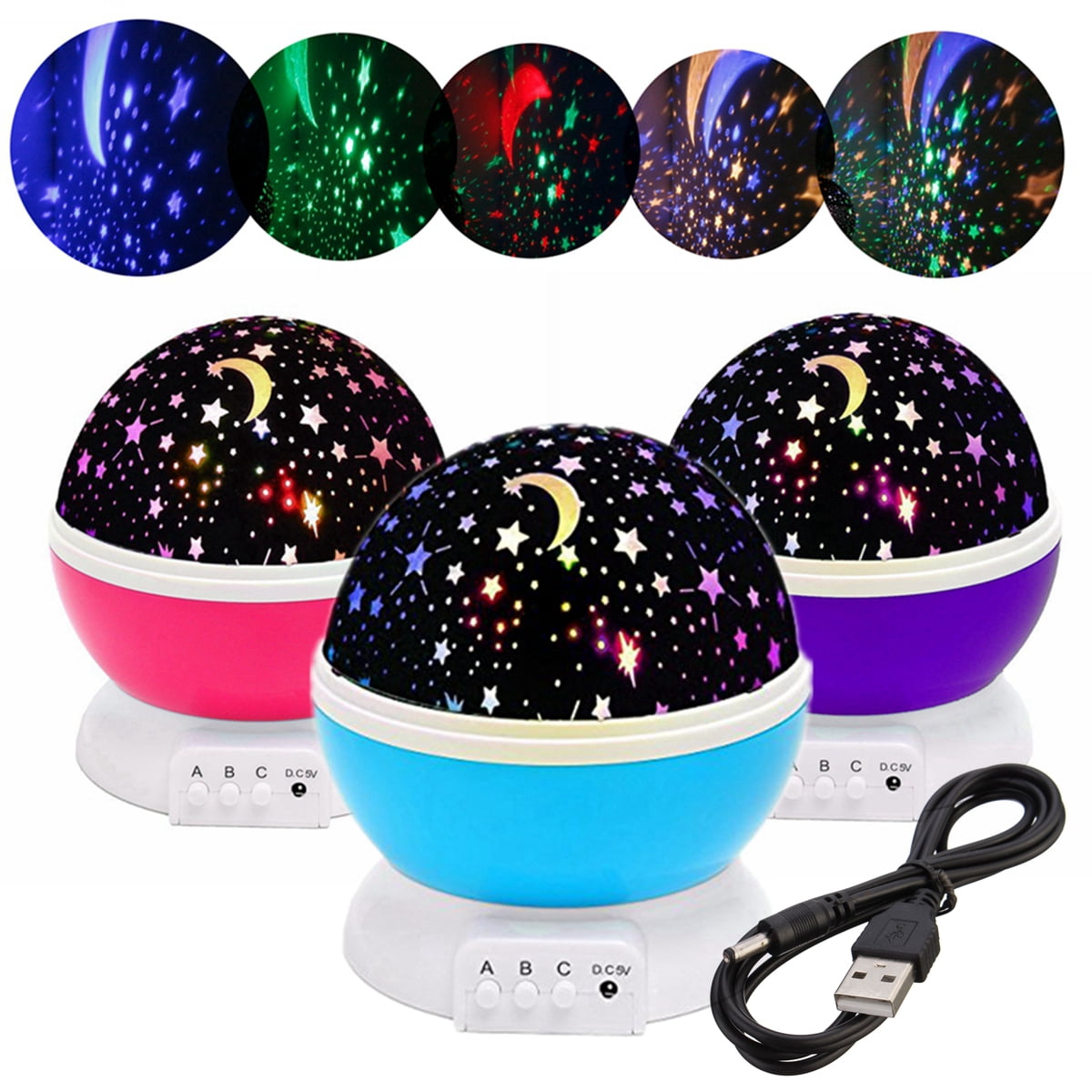 Baby Night Light, Romantic Rotating LED Night Lighting Lamp Moon Cosmos