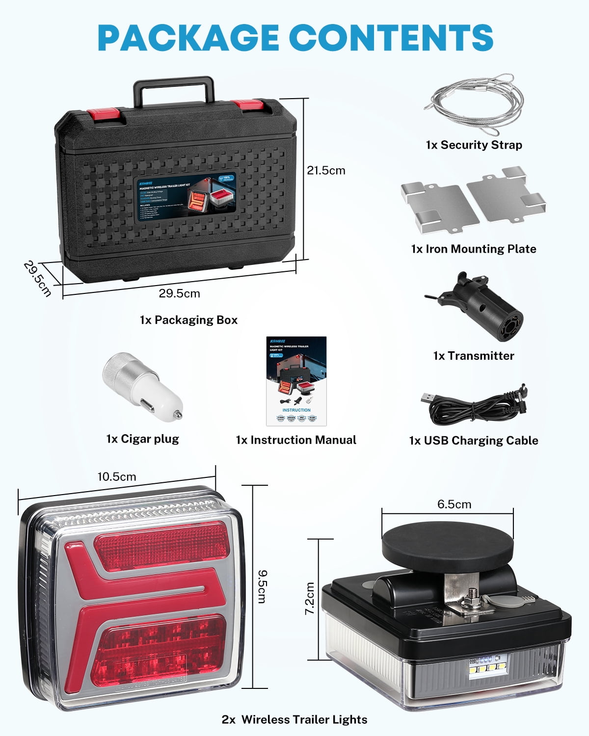 Kohree Wireless Trailer Lights Magnetic, 328 FT Signal Synchronization, Rechargeable Wireless Trailer Tow Lights LED Kit, IP67 Waterproof, 10-Hour Battery Life for Towing Truck Camper RV Boat