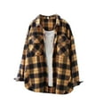 thumbnail image 2 of FDGIU Women's Plaid Flannel Shacket Jacket - Cozy Lapel Button-Down Shirt Coat, Fall Winter Fuzzy Trench Oversized Outerwear, 2 of 3