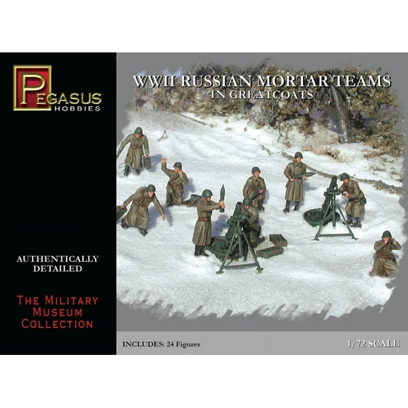 WWII Russian Mortar Team In Greatcoats 1/72 Scale Plastic Model Kit Pegasus Hobbies