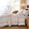 thumbnail image 4 of Rainbow Striped Duvet Cover Set Queen Size, 100% Cotton Bedding Set with Zipper Closure & 8 Corner Ties, Luxury Linen Like Bedding, Soft Breathable Comforter Cover for All Seasons, 4 of 12