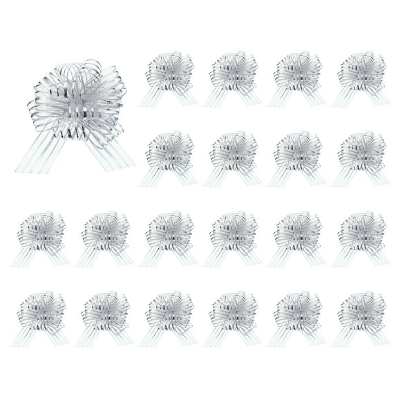 Uxcell 20pcs Pull Bows 6.3 Inches Wide Ribbon Gift Bow for Gift Wrapping Birthday Baskets Decoration Silver Tone