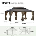 thumbnail image 5 of 12'x20' Hardtop Gazebo, Outdoor Aluminum Hard Top Gazebo with Galvanized Steel Double Roof, Permanent Metal Roof Gazebo with Nettings, Curtains and Hooks for Deck, Patio (Bronze), 5 of 6