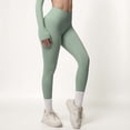 thumbnail image 4 of Women's High Waist Seamless Full-Length Leggings with Compression Fit Stretch Fabric and Minimal Logo Detail - Green, Medium, 4 of 7