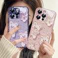 thumbnail image 5 of Designed for iPhone Case,Luxury Tempered Glass Oil Bear Pattern Camera Lens Protection with Hand Wrist Shockproof Protective Cover Phone Case (Purple,iPhone 12 Pro), 5 of 5