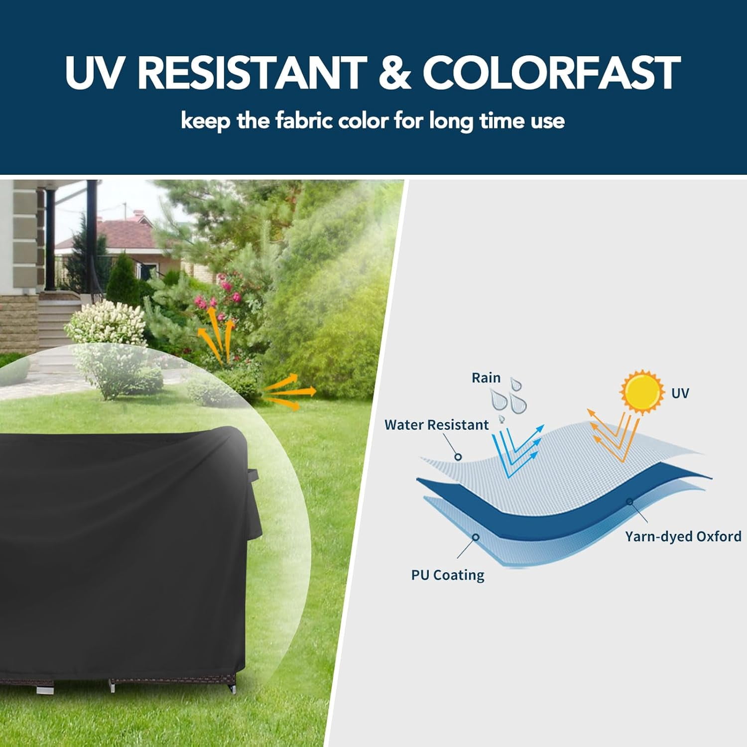 General Patio Furniture Cover Waterproof Outdoor Rectangular Coffee Table Cover with Seal Tape at Seams (48" L x 28" W x 16" H, Black)