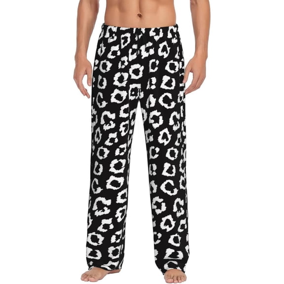 Vsdgher Black Leopard Print Mens Pajama Pants Sleep & Lounge Pants, PJ Bottoms With elastic waistb and Pockets