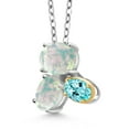 thumbnail image 2 of Gem Stone King 925 Silver and 10K Yellow Gold White Opal and Blue Apatite Pendant Necklace for Women (2.52 Cttw, Oval Cabochon 8X6MM, 7X5MM and 6X4MM, Gemstone October Birthstone, with 18 inch Chain), 2 of 4