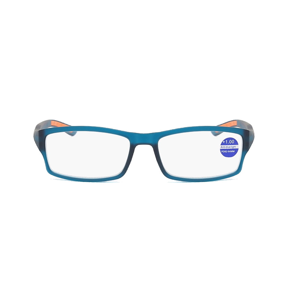 3 Pack Mens Rimmed Sport Reading Glasses +4.0, Womens Blue Light Blocking Plastic Blue Frame Readers 4.0