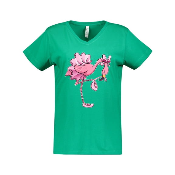 Inktastic Flamingo Ballerina in Tutu and Ballet Toe Shoes Women's V-Neck T-Shirt