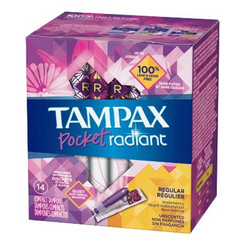 Pocket Radiant Regular Absorbency Unscented Compact Plastic Tampons by