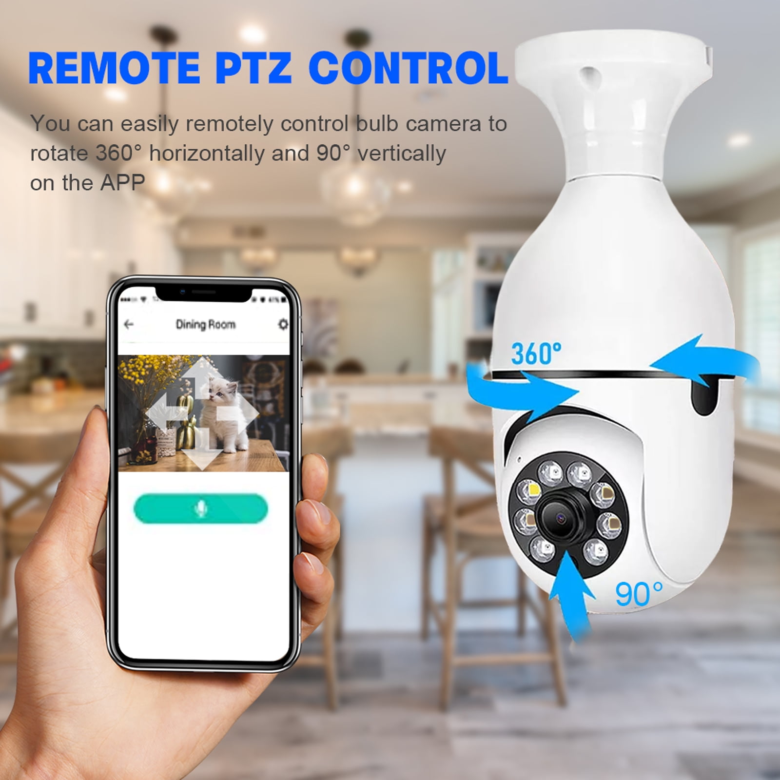 1080P Light Bulb Camera, Wireless 2.4GHz WiFi Home Security, 360° Surveillance Cam with Motion Detection Alarm Night Vision Light Socket Camera